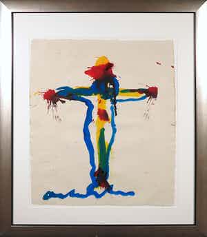 Anton Heyboer - Aquarel op molenpapier, Christus aan het kruis - Ingelijst verkocht voor € 120!