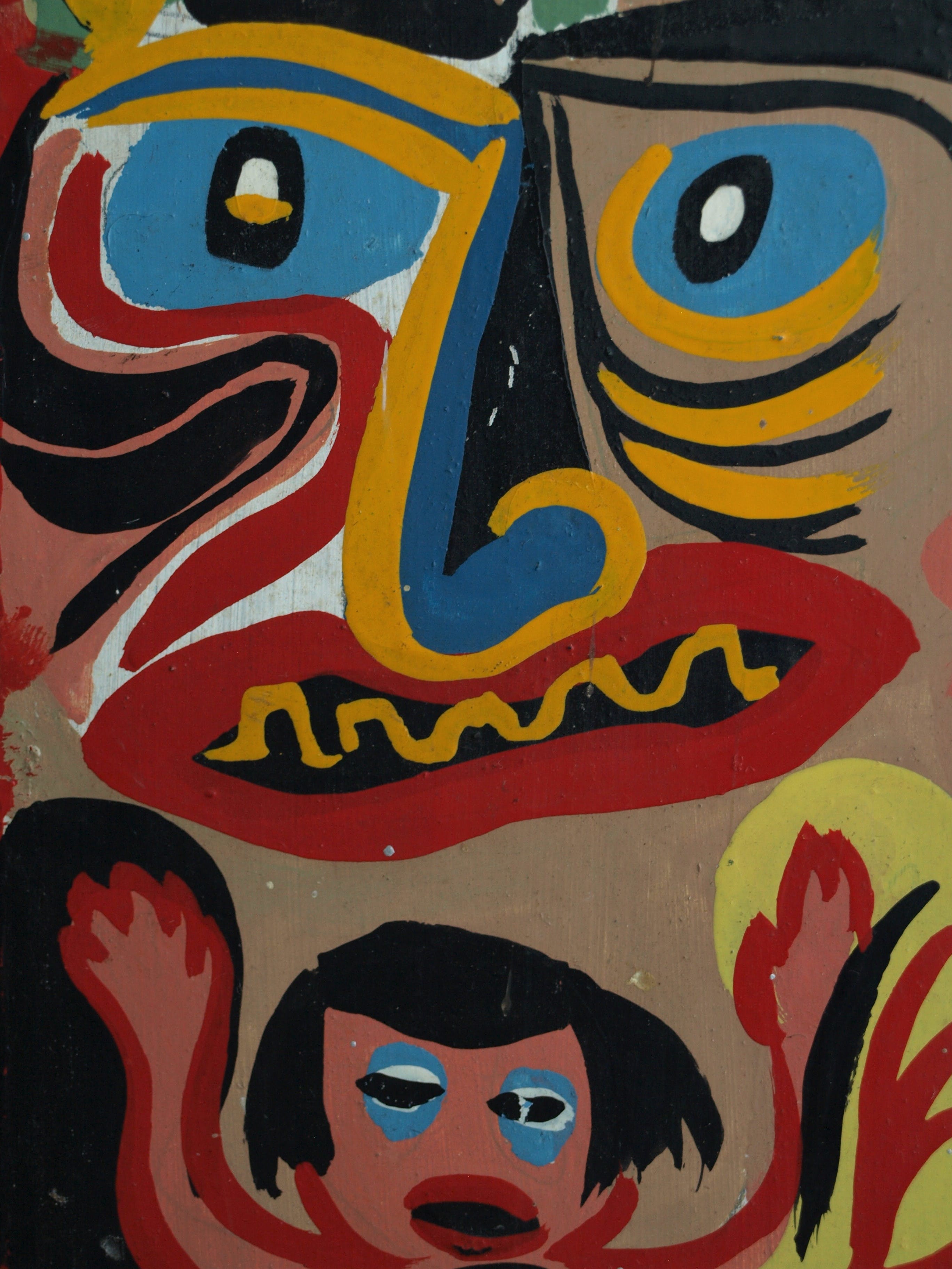 Niet of onleesbaar gesigneerd - Olieverf op houten frame , “Totempaal” – 68 cm hoog  kopen? Bied vanaf 1!