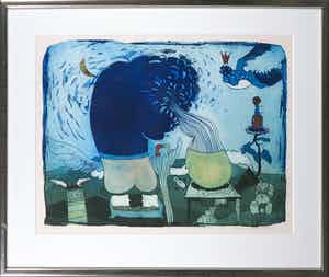 Michel van Overbeeke - Kleurenets met bladgoud, Meeting - Ingelijst verkocht voor € 50!