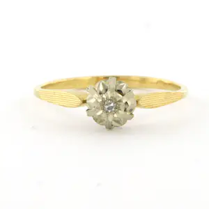 Acheter14k bicolour gouden solitair ring met single cut geslepen diamant tot.0.02ct? Enchérissez de 100!