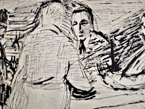 Charles J. Kemper - Grote inkt-tekening "Klaverjassen in het Cafe" met atelier stempel kopen? Bied vanaf 27!