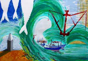 Paul Wiegerinck - ingelijste zeefdruk: haven - 1989 verkocht voor € 49!