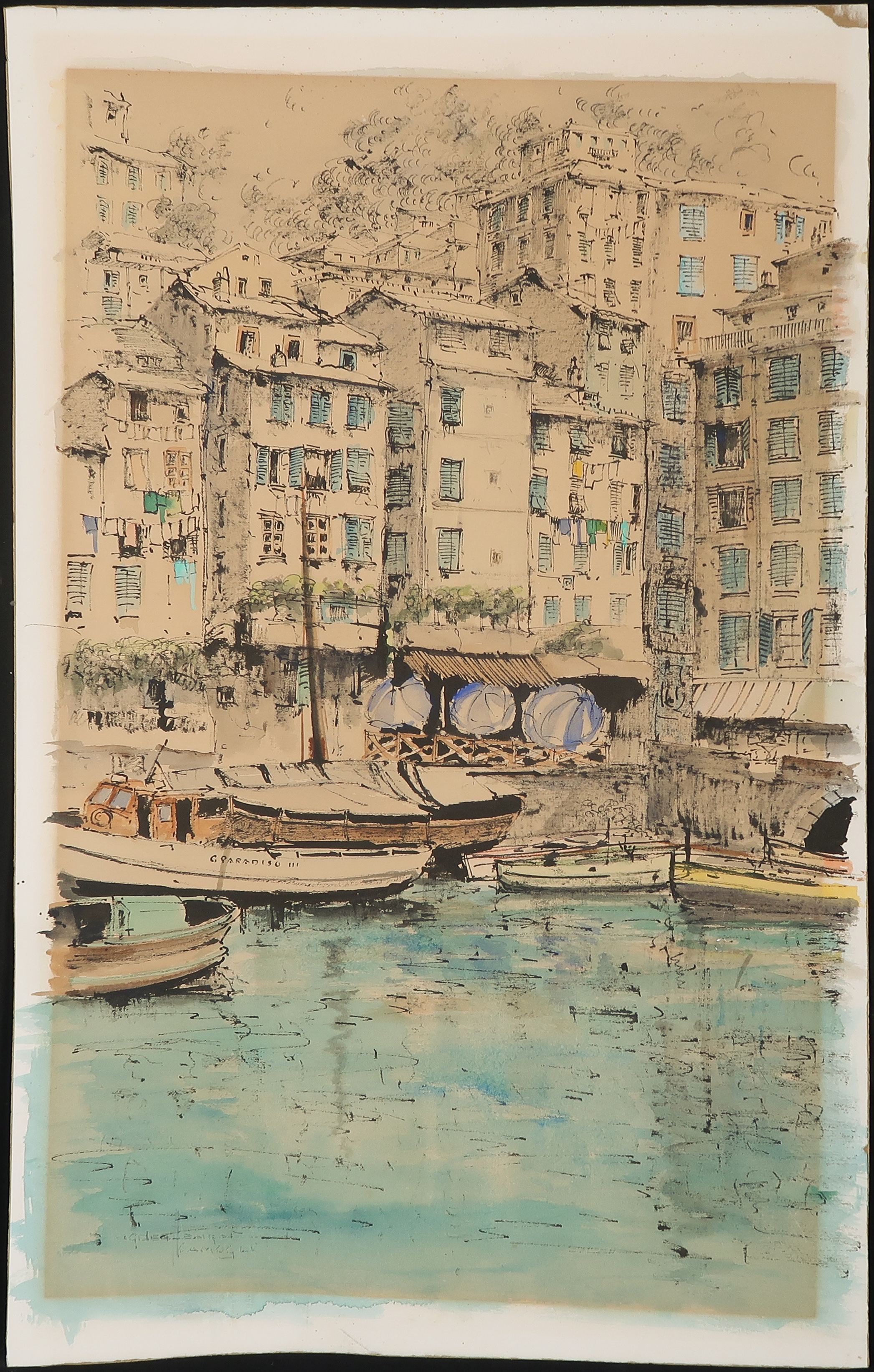 Jan den Hengst - Inkttekening en aquarel, Haven kopen? Bied vanaf 40!