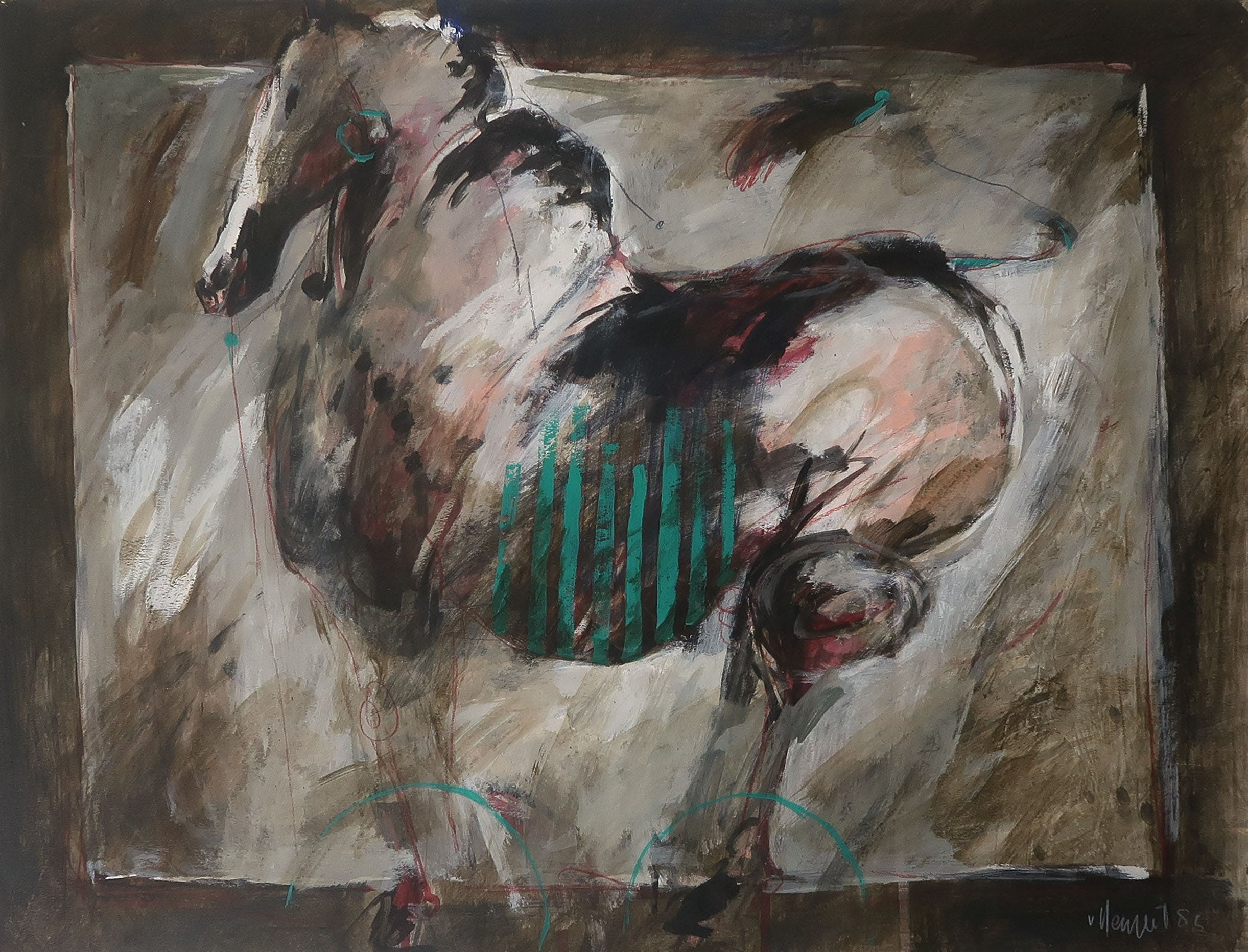 Evert van Hemert - Gouache op papier, Paard - Ingelijst kopen? Bied vanaf 20!