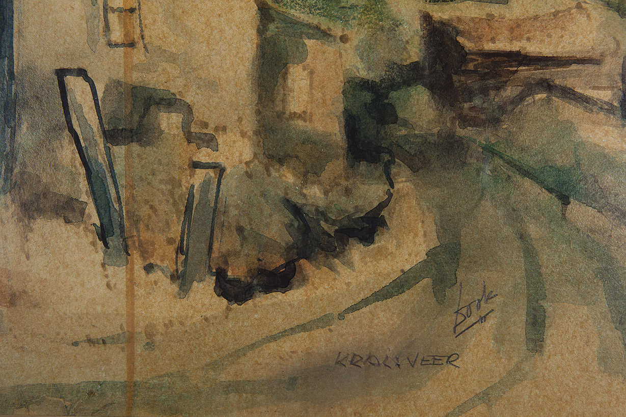 Dook Everse - Dorpje (Kral.Veer) - Aquarel op papier - gesigneerd r.o. - BKR Rotterdam, 1977 kopen? Bied vanaf 10!