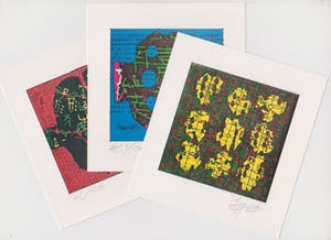 Yee Cheung - Collectie van drie lithografien: Composities in groen, blauw en rood kopen? Bied vanaf 15!