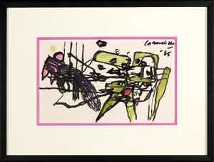 Corneille - Aquarel en Chinese inkt op papier, Abstracte compositie - Ingelijst verkocht voor € 900!