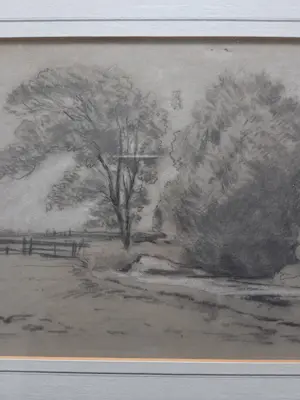 Jan Willem van Borselen - Boerderij tussen de bomen in de wind. Toegeschreven aan. kopen? Bied vanaf 99!