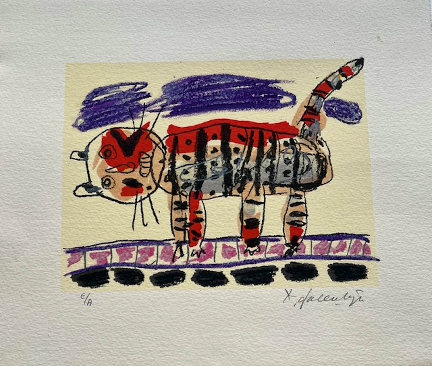 Kees Salentijn - mooie zeefdruk op geschept papier van een katje kopen? Bied vanaf 50!