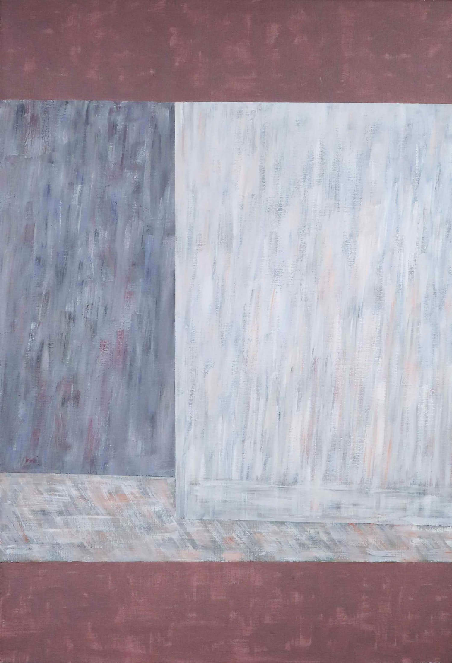 Rien Monshouwer - Acryl op doek, Geometrische compositie met roze en grijs kopen? Bied vanaf 40!