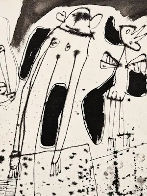 Hannes Postma - Een in 1962 gemaakte "CoBrA" oost-indische inkt tekening "figuren" kopen? Bied vanaf 63!