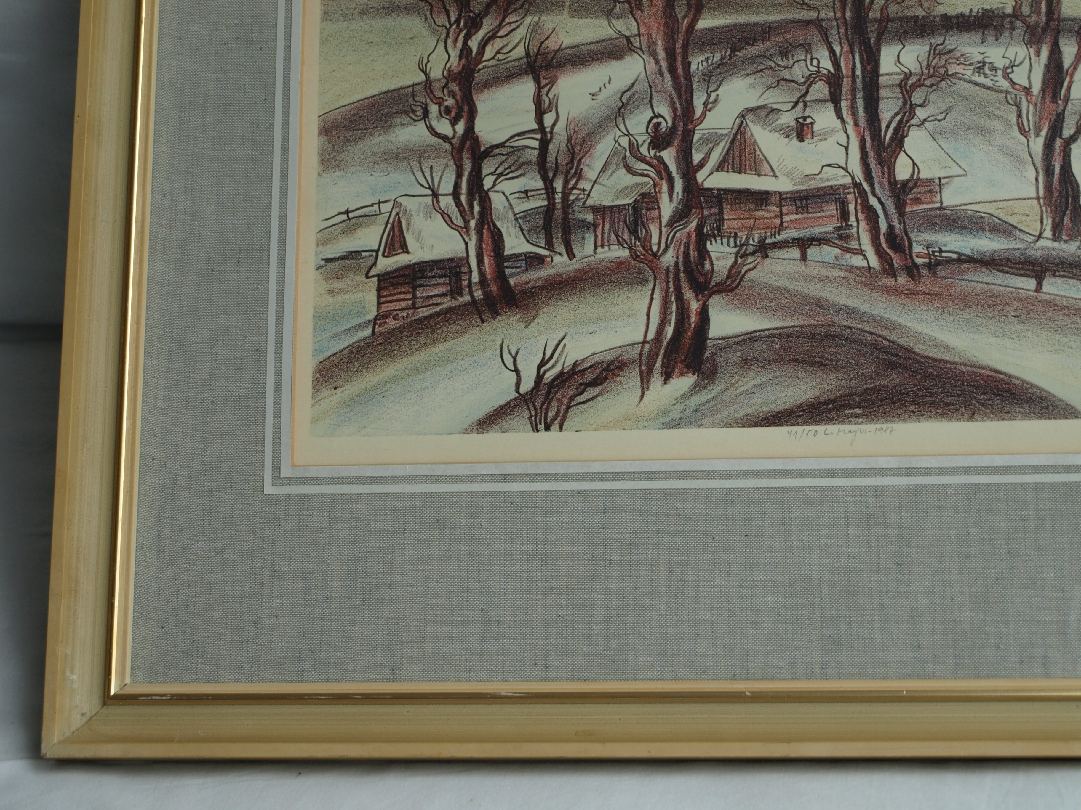 Luděk Majer - Litho, Winterlandschap 1 – gesigneerd & ingelijst – nr 41/50 - 1987 kopen? Bied vanaf 1!