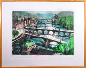 Jeroen Hermkens - Zeefdruk, Praag bruggen - Ingelijst verkocht voor € 60!