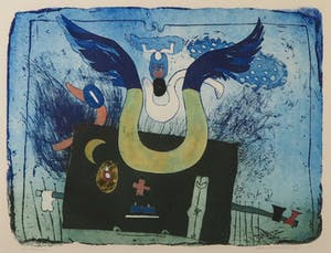 Michel van Overbeeke - Kleurenets met bladgoud, Blue wing - Ingelijst kopen? Bied vanaf 70!