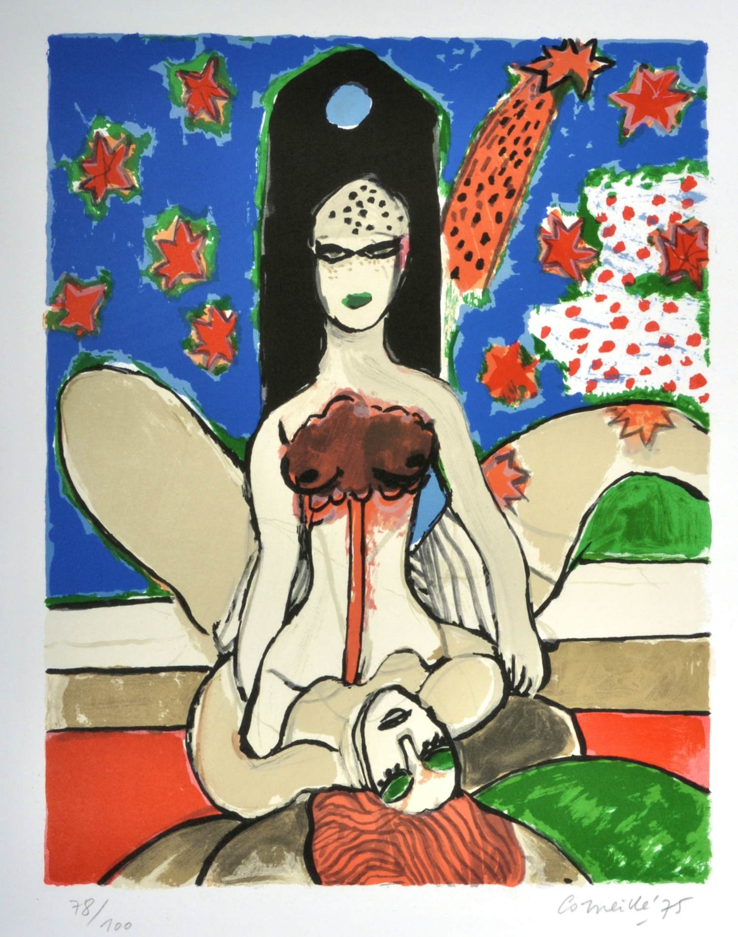 Corneille - La nuit étoilée - litho- Gesigneerd - 69,5x49,5 cm - 1975 kopen? Bied vanaf 325!