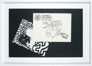 Keith Haring - Tekening in viltstift op enveloppe, Pop Shop - Ingelijst verkocht voor € 1!