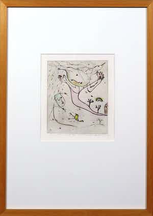 Henk Visch - Handgekleurde ets, De weg - voortgaan spiegelend in doorzichtigheid - Ingelijst verkocht voor € 50!