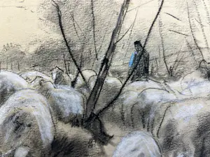 Anton Mauve (sr.) - Schapenherder met kudde schapen in winters landschap tussen bomen kopen? Bied vanaf 320!