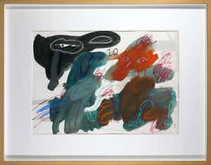 Lucebert - Krachtige compositie met figuren in gemengde techniek op papier - Ingelijst verkocht voor € 1500!