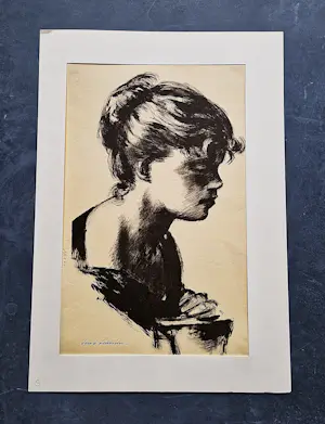 Sierk Schroder - grote monochrome lithografie "portret meisje en profil" inkt gesigneerd kopen? Bied vanaf 35!