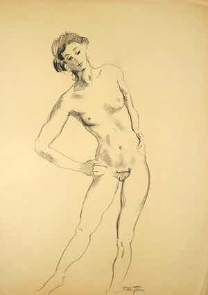 Jan Sluijters (jr.) - Tekening, Staand naakt verkocht voor € 40!