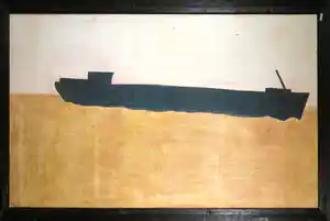 Wim Buitendijk - Acryl op doek, Schip op oranje zee - Ingelijst (Zeer groot) verkauft für € 130!