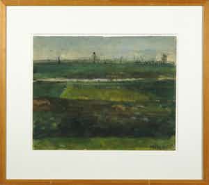 Maarten Kemper - Aquarel, Dokken bij de Europoort - Ingelijst verkocht voor € 20!