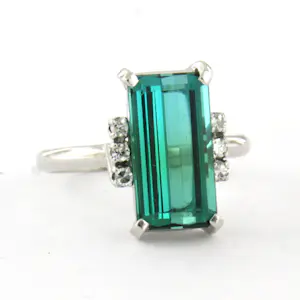 14k wit gouden ring met toermalijn en single cut geslepen diamant tot. 0.12ct kopen? Bied vanaf 510!