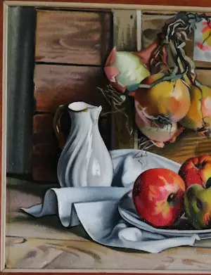 Raoul Martinez - Stilleven met witte kan, appels en uien kopen? Bied vanaf 500!