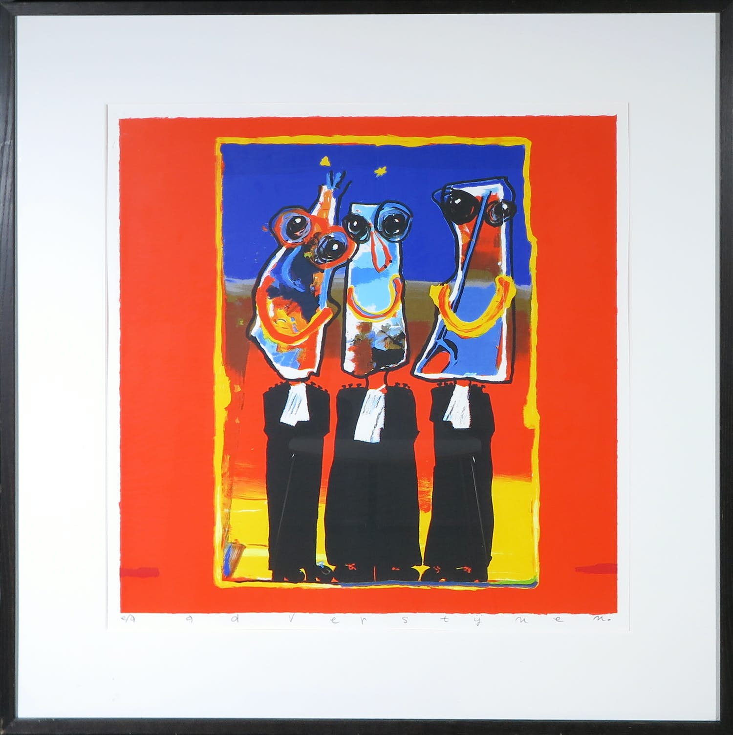 Ad Verstijnen - Zeefdruk, Drie advocaten- Ingelijst verkocht voor € 50!