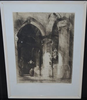 Han van Meegeren - Kerkscene met mooie lichtinval - Ets - Handgesigneerd en Ingelijst kopen? Bied vanaf 100!