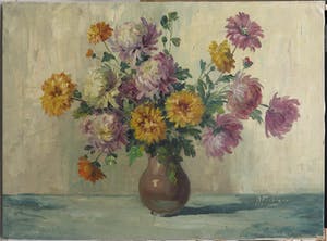 Niet of onleesbaar gesigneerd - Olieverf op doek, Vaas met chrysanten kopen? Bied vanaf 1!