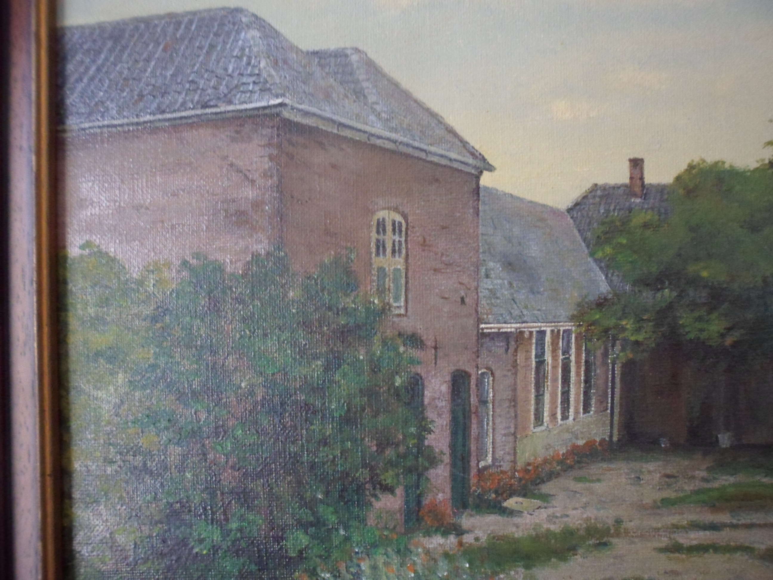 Niet of onleesbaar gesigneerd - Olieverf op doek, Hofje oude raadhuis te Heerhugowaard. kopen? Bied vanaf 1!