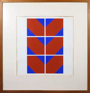 Jaap Hoffmann - Zeefdruk, Compositie in rood en blauw. verkauft für € 40!