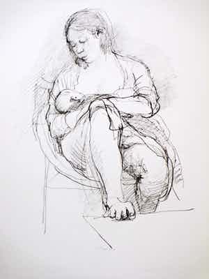 Aat Veldhoen - Moeder met baby aan de borst - Rotaprint verkocht voor € 60!