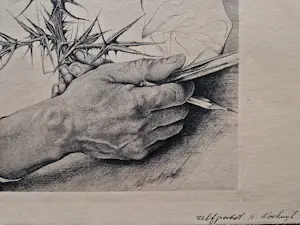 Henk Voskuyl - Grote monochrome Litho - zelfportret met distel - potloodgesigneerd kopen? Bied vanaf 30!
