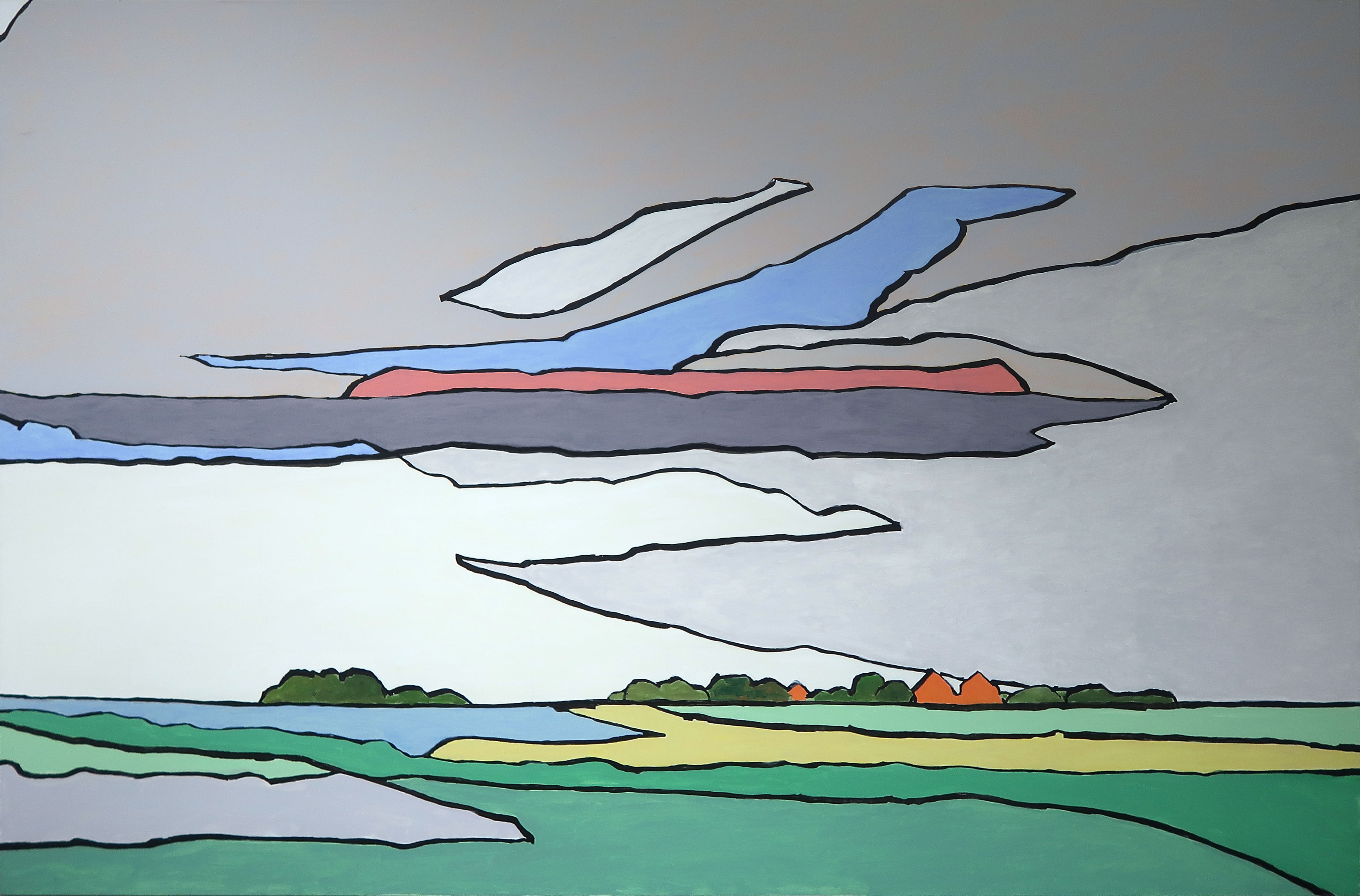 Paul Overhaus - Olieverf op doek, vijfluik Panorama Noord-Holland (Uitzonderlijk groot!) kopen? Bied vanaf 600!