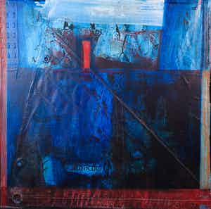 Jos Verwiel - Acryl en collage op doek bevestigd op hout, Ondacron 5 (met ophansysteem) verkocht voor € 1!