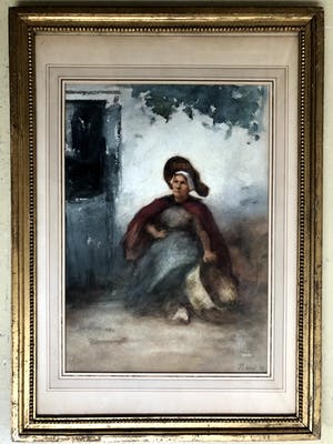 Philip Windt - Zittende dame met een mand - Aquarel uit 1887, Fraai Ingelijst kopen? Bied vanaf 320!