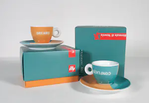 AcheterFrancesco Bonami - Lot van twee espresso kop-en-schootels voor Illy - Porselein - Rosenthal? Enchérissez de 1!