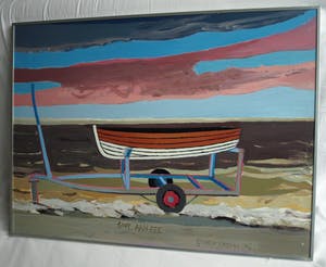 Greetje Grijpma - (1931-2013) Olieverf op paneel, ingelijst , “Boot aan zee” – 1981 kopen? Bied vanaf 50!