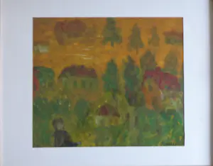 Eugène Brands - PERSOON IN EEN LANDSCHAP / OLIEVERFDRUK / 45x55cm / KADER / STICHTING / ZELDZAAM kopen? Bied vanaf 1!