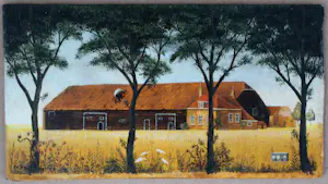 Theo Voorzaat - Olieverf op board: gezicht op de boerderij - 1977 kopen? Bied vanaf 1250!