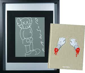 KAWS - Tekening in zilveren stift + oeuvrecatalogus 1993-2010 verkocht voor € 1!