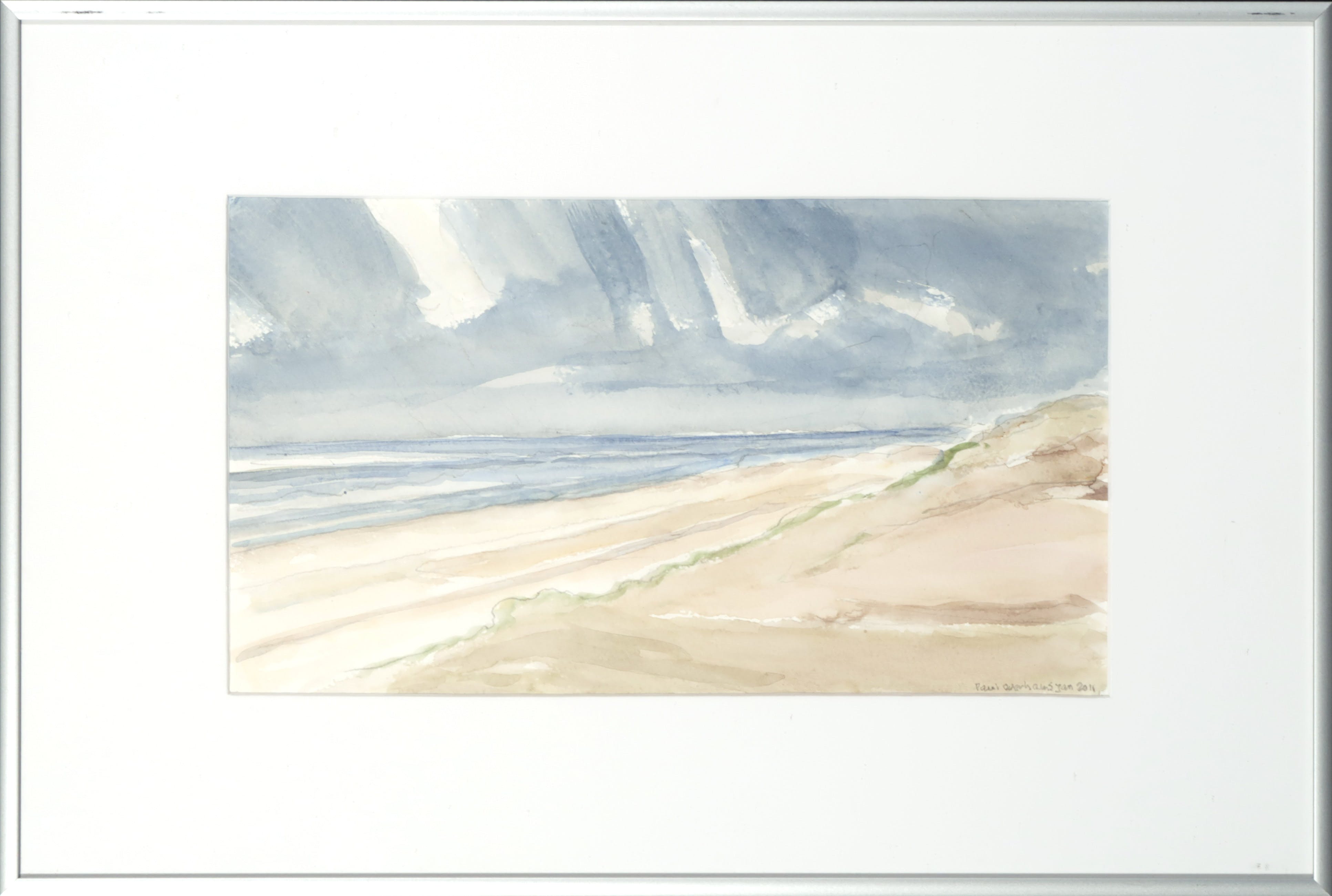 Paul Overhaus - Aquarel op papier, Vanaf het duin I - Ingelijst kopen? Bied vanaf 50!