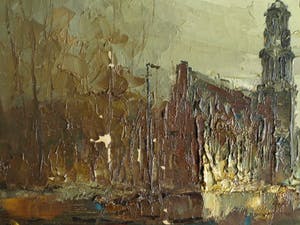 Jan Bevort - Olieverf op doek , Bloemenmarkt Singel Amsterdam – restauratieproject – 70x80 cm kopen? Bied vanaf 75!