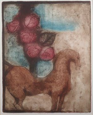 Sam Parabirsingh - Kleurenets, Paard en bloemen - Ingelijst kopen? Bied vanaf 40!