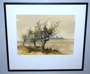 Sjoerdtje Mulder-Hak - Knotwilgen met verre einder - mooi ingelijste aquarel kopen? Bied vanaf 85!