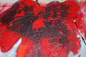 Antonio Poioumen - Rode bloemen, gemengde techniek, acryl - fraai ingelijst, groot kopen? Bied vanaf 350!