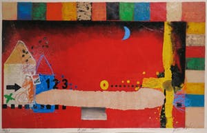 Theo Koster - Zeefdruk en collage, Blue moon - Ingelijst (Groot) kopen? Bied vanaf 50!